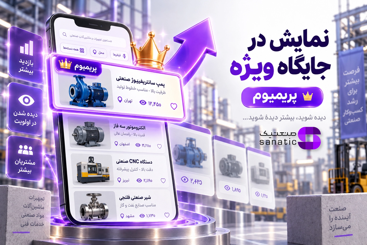 افزایش بازدید آگهی صنعتی با بالابر، اکسپرس، پریمیوم و تمدید صنعتیک